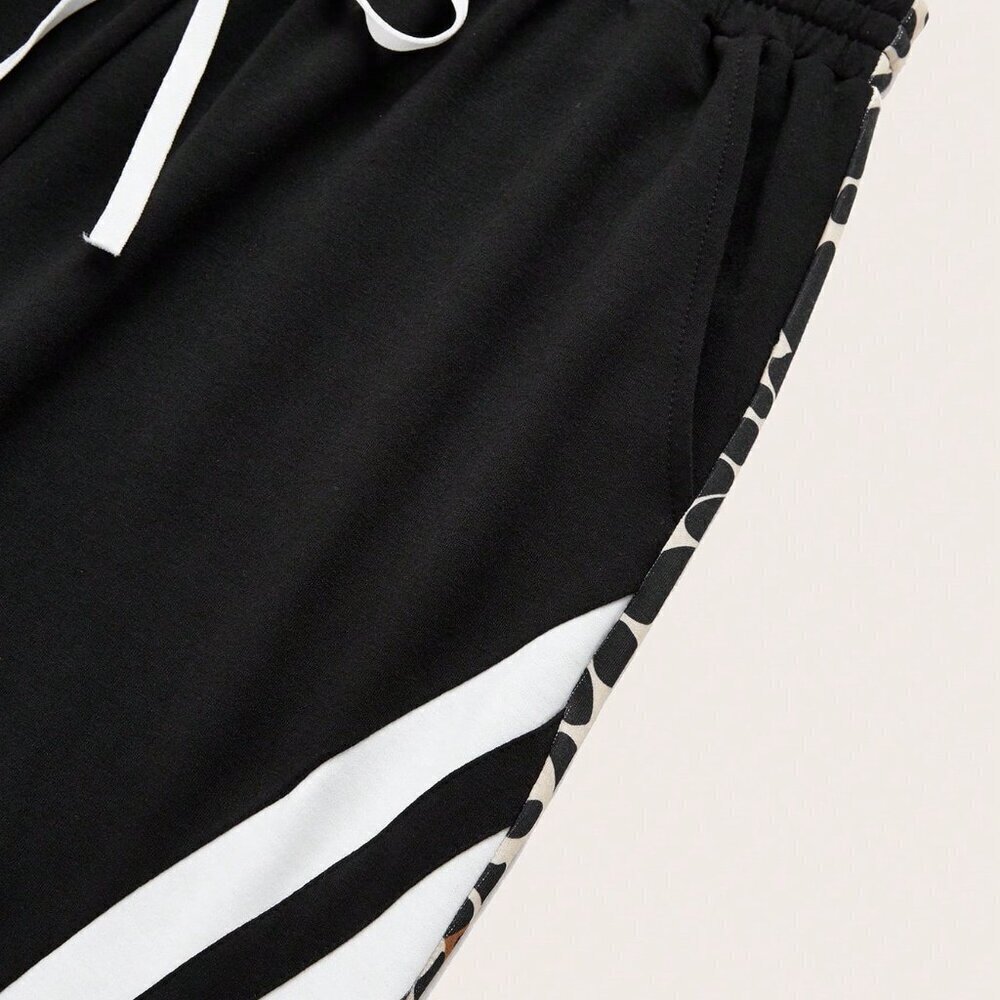 Black Casual Women's Striped Drawstring Pocket Pants - Picture 5 of 6